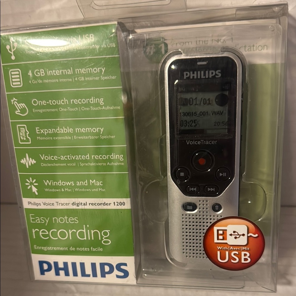 Philips Voice Tracer Digital Voice Recorder DVT1200 No Batteries Included